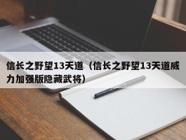 信长之野望13天道(信长之野望13天道威力加强版隐藏武将)