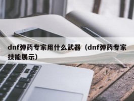dnf弹药专家用什么武器（dnf弹药专家技能展示）