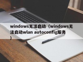 windows无法启动(windows无法启动wlan autoconfig服务)